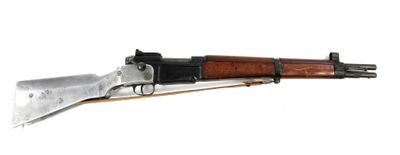 a close up of a rifle on a white background with a white background