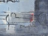 a painting of a clock on a wall with graffiti