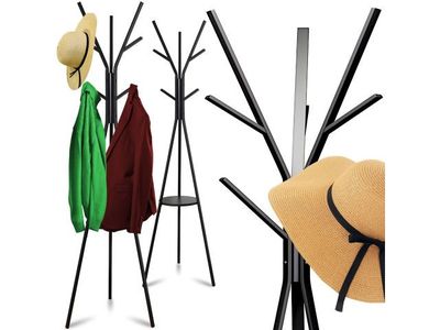 three coat racks with hats on them and a hat rack with hats on them