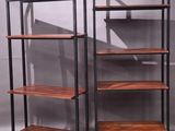 pair of industrial steel and wood shelvings