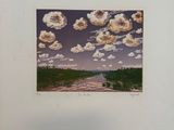 an image of a painting of a river with clouds in the sky