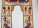 an image of a wall hanging with egyptian paintings on it ' s sides