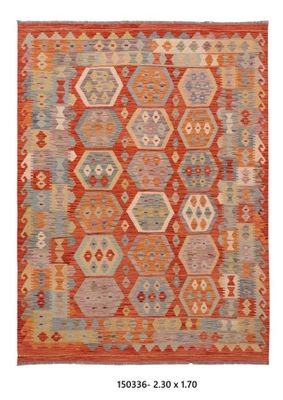Kilim Afghan en laine fond rouge 230 x 171