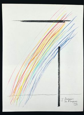 dessin représentant un crayon et un arc-en-ciel sur une feuille de papier