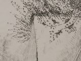 drawing of a house with a boat on the front and a tree in the back