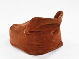 brown bean bag sitting on a white surface with a white background