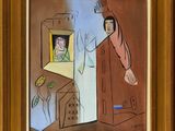 an image of a painting of a man looking out of a window