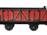 a red and black train car on a white background