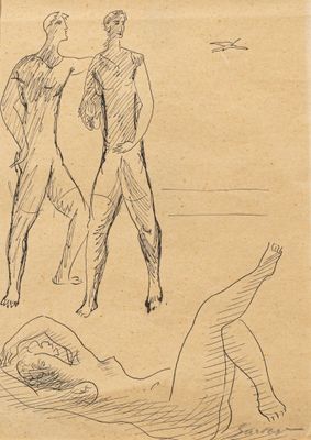 dessin représentant un homme allongé par terre à côté d'une femme sur la plage