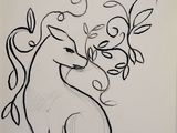 un dessin représentant un cheval avec une fleur dans la bouche