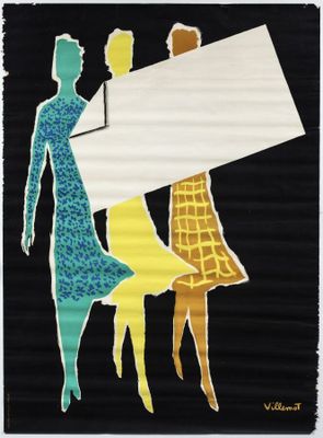 a painting of three women holding a sign on a black background