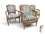 pair of antique french style chairs with upholstered armrests