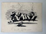 a drawing of three men sitting next to each other