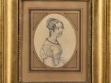 an antique portrait of a woman in a gold frame