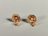 pair of gold plated earrings with red and white flowers