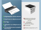 Deux types d'imprimantes différents sont représentés sur un fond bleu.