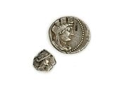 une image représentant une pièce d'argent sur laquelle figure une tête romaine