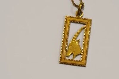 une image représentant un collier en or orné d'un cheval encadré