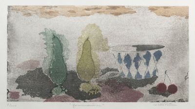 une photo d'un tableau représentant un vase et d'autres objets
