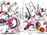 sketches of a drawing of a motorcycle and a scooter on a white background