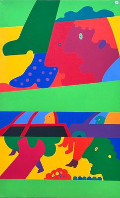 an image of a colorful painting of a bird and a fish