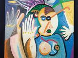 une peinture représentant une femme tenant un bébé dans ses bras