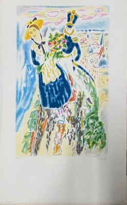 une image d'une peinture représentant une femme tenant un bouquet de fleurs