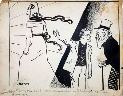 drawing of a cartoon of a man holding a woman ' s hand and a man standing next to him