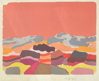 une image représentant une peinture de rochers colorés sur fond rose