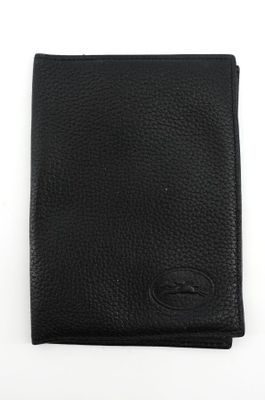 portefeuille en cuir noir sur fond blanc
