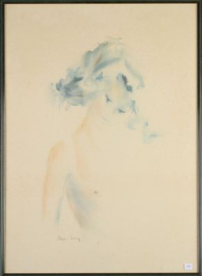aquarelle encadrée représentant le profil d'une femme