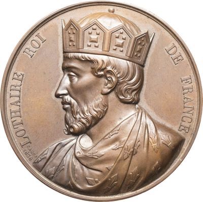 une image représentant une médaille d'argent sur laquelle figure un homme coiffé d'une couronne