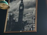 a picture hanging on the wall of a restaurant