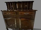 a wooden cabinet that has a pot on top of it