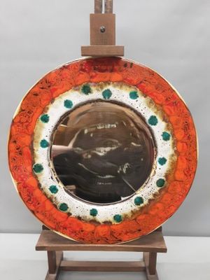 Miroir circulaire en lave émaillée fatlava et feutrine verte…