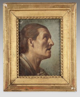 a painting of a man in profile with his head turned to the side