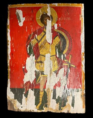 an image of a painting of a man on a horse on a black background