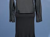 an image of a black dress and jacket on a mannequin