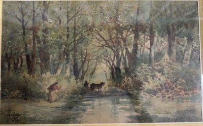 Émile HENRY (1842-1920) Vacher et sono taureau près d'une ri…