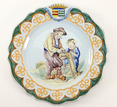 a plate with a picture of a man and a child on it
