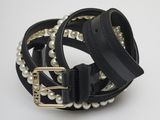 black leather belt with pearls and gold buckle