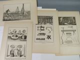many different types of drawings on a table