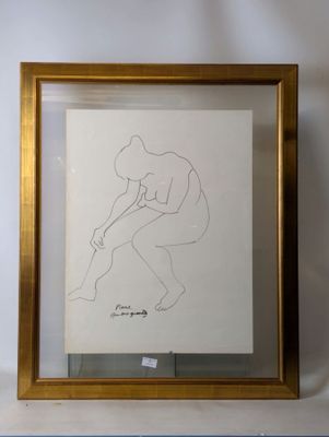 a picture of a drawing of a man in a gold frame