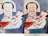 two pictures of a man holding a baby and a man holding a baby