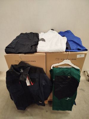 a pile of clothes sitting on top of a cardboard box
