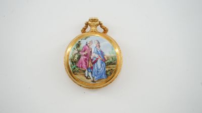 Montre gousset à décor émaillé de trois scènes galantes, mou…