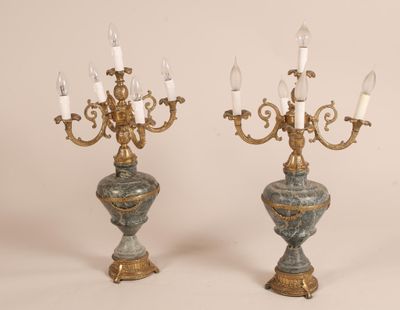 pair of antique brass and marble candelabs with candelabs