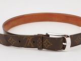 a close up of a brown belt with a silver buckle
