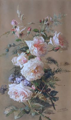 une peinture représentant un bouquet de fleurs sur une table