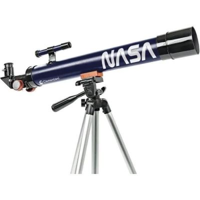 a close up of a telescope on a tripod on a white background